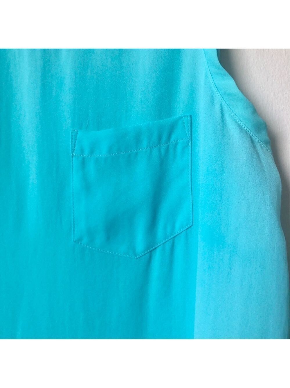 Sheer Turquoise Blue Sleeveless Long Blouse Shirt Sz S - Picture 2 of 5